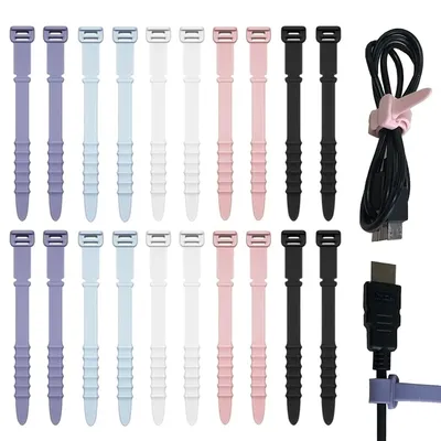 Silicone Phone Data Cable Winder For Mouse Headphone Charger Data Cord Holder Strap Organizer Desk