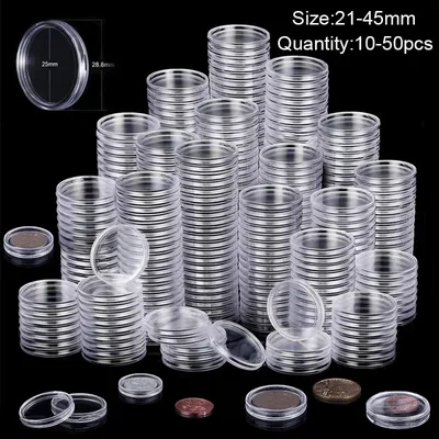 10-50pcs 21/23/24/25-45mm COINNING Capsules Storage Box Clear Plastic Commemorative COINNING Storage