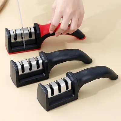 Knife Sharpener Handheld Multi-function 3 Stages Type Quick Sharpening Tool With Non-slip Base