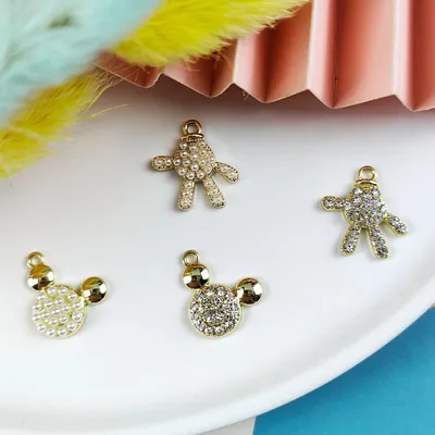 ApeUr 10pcs/pack Pearl/Rhinestone Mickey Head Paw Enamel Charms Fit Jewelry Making Earring Metal Pendants DIY Wholesale SO CUTE