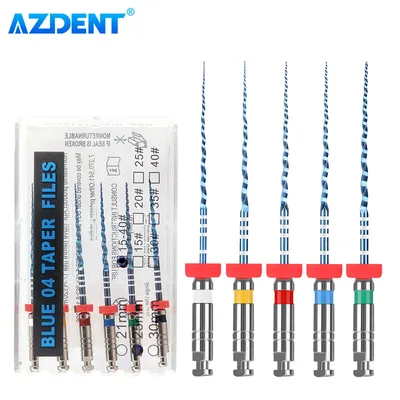 6pcs/Box AZDENT Dental Endo V Blue Root Canal Rotary File Thermal Activation NiTi Files Engine Use #15-#40 21mm/25mm Taper 04/06