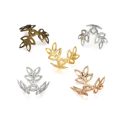100pcs/lot 16x16mm Metallic KC Gold Three leaves Spacer Beads End Cap For DIY Jewelry Making Bracelet Findings Supplies