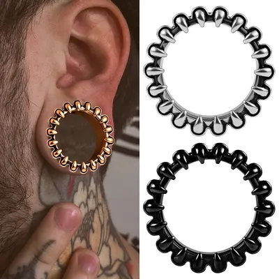 Doearko 2PCS Vintage Tooth Ear Gauges Tunnels 316 Stainless Steel Plugs Women Piercing Body Jewelry