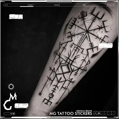 Tattoo Mysticism Diablo Trident Fighting Waterproof Tattoo Stickers Black White Tide Brand Pattern