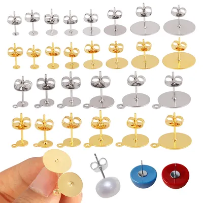 50-100pcs/lot Stainless Steel Earring Studs Blank Post Base Pins With Earring Plug Ear Back Connector For Jewelry Making DIY