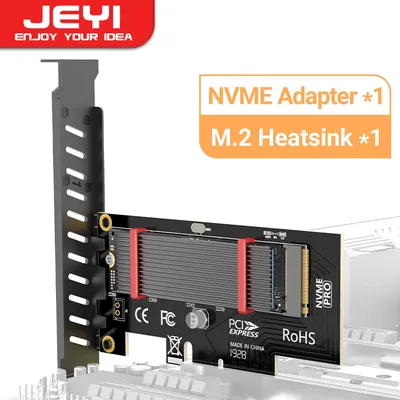 JEYI PCIe to NVMe Adapter With Aluminum SSD Heatsink Cooler, 64Gbps M.2 ssd Gen4 PCIe 4.0 X4 X8 X16