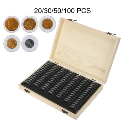 Coin Storage Box With Adjustment Pad 20/30/50/100PCS Adjustable Wooden Commemorative Coin Collection