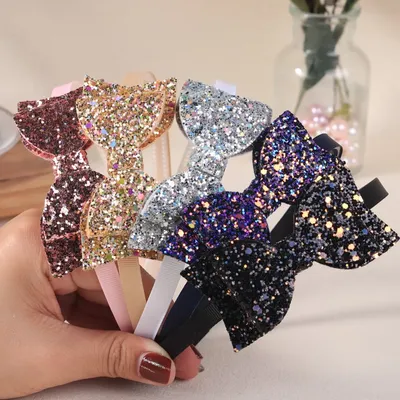 5pcs Girls Hair Bows Headbands Glitter Bows Hairbands Fashion Children Kids Teeth Plastic Headband