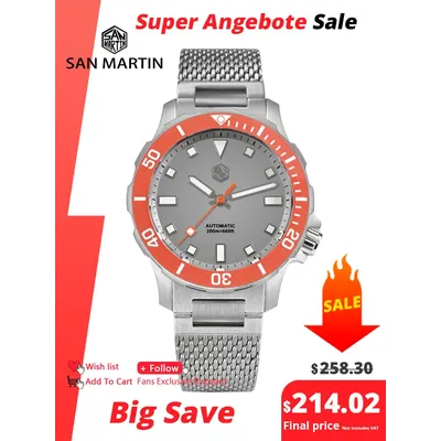 San Martin Original Design Diver 39.5mm V2 Men Watch NH35 Automatic Mechanical Watch Milanese Bracelet Waterproof 200m Luminous