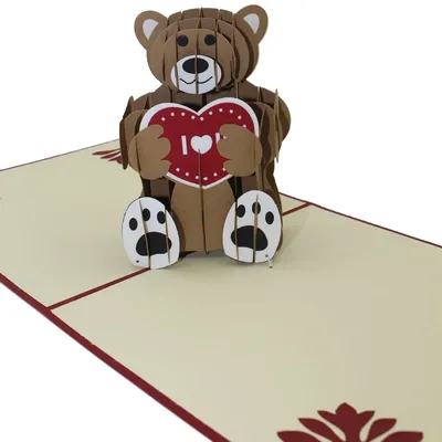 Teddy Bear Hugging Hearts Pop Up 3D Birthday Card, Anniversary Card, Valentines Day Card, Mother's