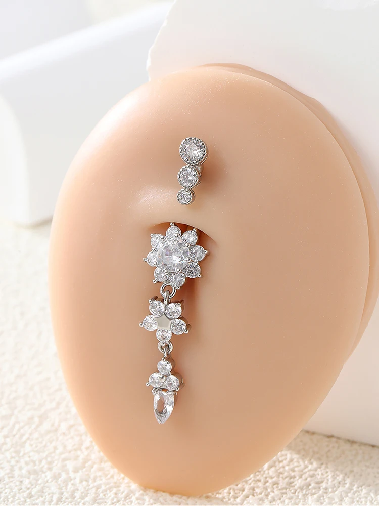 KUNIU 1PC Casual Fashion Sunflower Floral Inlaid Zirconium Navel Ring Ladies Close-fitting Piercing Body Jewelry