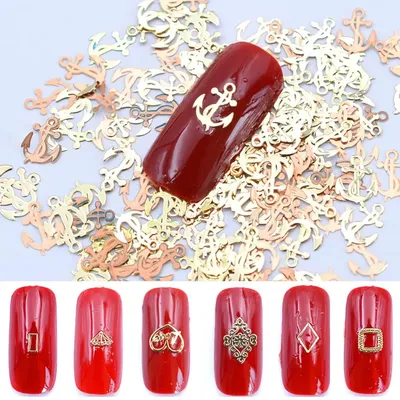 800PCS Various Shapes Gold Metal 3D Foil Nail Art Decoration Sequins Slice Decals Press On Nails