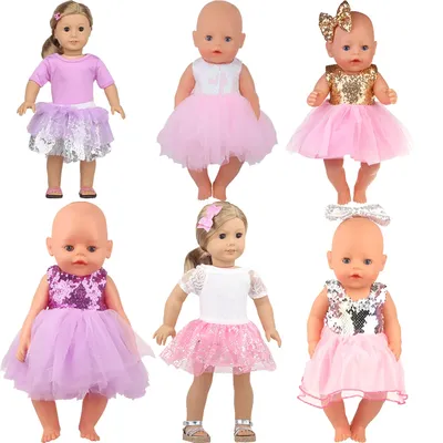 Sequins Dress Doll Clothes For 17 Inch&43cm Baby New Born Doll Brilliant Party Reunion Doll Skirt For American 18 Inch Doll DIY