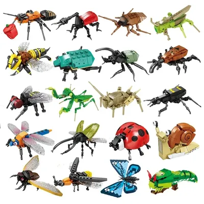City Creativity Animal Insect Bees Dragonflies Ants Mantis Ladybugs Snails Model Building Blocks
