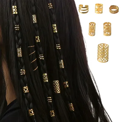 90pcs Hollow Braids Hair Rings Golden Metal Dreadlock Hair Cuff Pins Different Length Hair Rings For