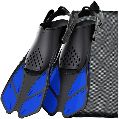 Snorkel Fins Adjustable Buckles Swimming Flippers Short Silicone Scuba Diving Shoes Open Heel Travel