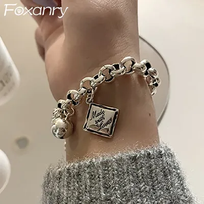 FOXANRY English Letter Tag Punk Brcacelet for Women Couples INS Fashion Vintage Handmade Ball