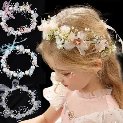 Elegant Girls Bridal Headband Romantic Pearl Hair Headdress Flower Wreath Bride Garland Head Hoop