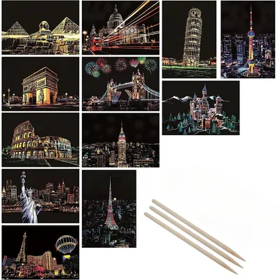 4Pcs Children DIY Night Scene Art Scratch Painting Toys City Building Landscape Kids Educational