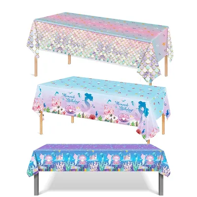 Mermaid Birthday Party Disposable Tablecloth Little Mermaid Party Table Cover Under the Sea Theme