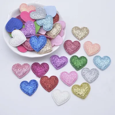 100Pcs 22*20mm Bling Heart Applique Padded Patches for DIY Headwear Hair Clips Decor Clothes Hat Crafts Sewing Supplies