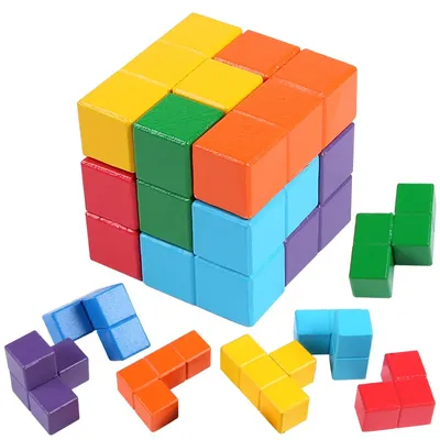 NEW 3D Wooden Children Early Educational Soma Cube Toys Montessori Puzzle Games Brain Challenge Game