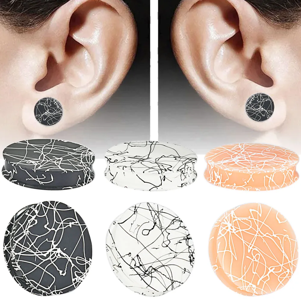 PAIR Silicone Ear Gauge Flexible Soft Double Flared Saddle Ear Plugs Cool Lines Ear Stretchers Tunnels Expanders Body Jewelry