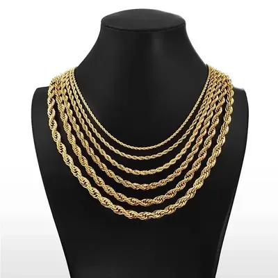 Luck Fashionable Non-tarnishing Waterproof 14k Gold Plated 2.5mm 5mm 8mm Twist Thick Rope Chain