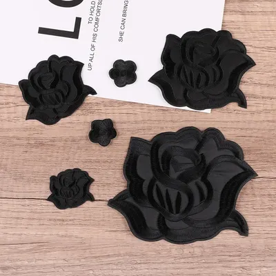 Black Rose Flower Patch Fabric Embroidered Clothes Repair Stickers Bag Sew Iron On DIY Sewing