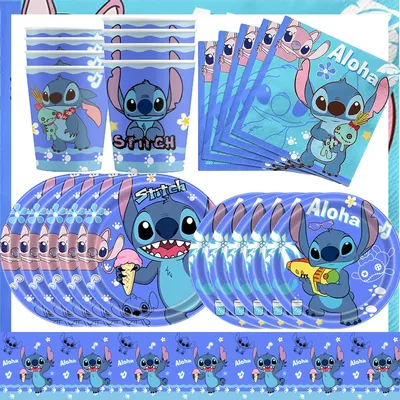 Disney Lilo&Stitch Party Supplies Cup Plates Tablecloth Balloons Cake Toppers Gift Box Birthday