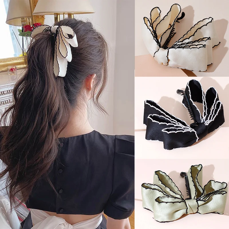Lystrfac New Solid Color Fashion Fabric Bow Banana Hair Clips Hairpin for Women Back Head Ponytail Headdress Hair Accessories