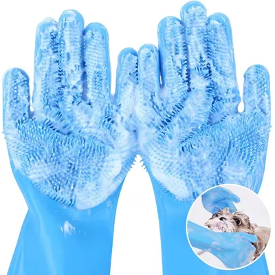 Pet Grooming Bathing Gloves Dog Cat Bathing Shampoo Scrubber Magic Massaging Cleaning Cleanner Sponge Silicon Hair Removal Glove