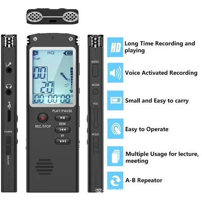16GB/32GB/64GB Voice Recorder USB Professional 96h Dictaphone Noise Reduction Digital Audio Voice Recording with WAV,MP3 Player