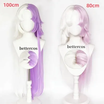 Sigma Cosplay Wig Long Purple White Wig With Earrings Heat Resistant Synthetic Cosplay Anime Wigs +