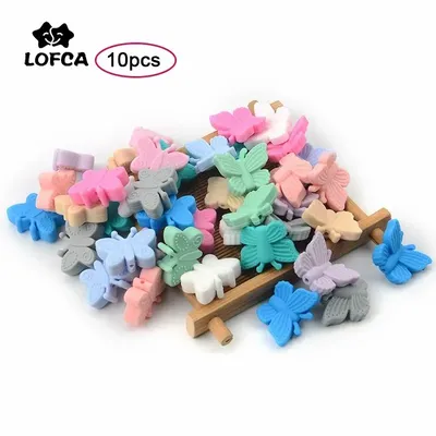 LOFCA Silicone butterfly Beads 10pcs/lot Loose Silicone Beads BPA Free Food Grade DIY For Necklace