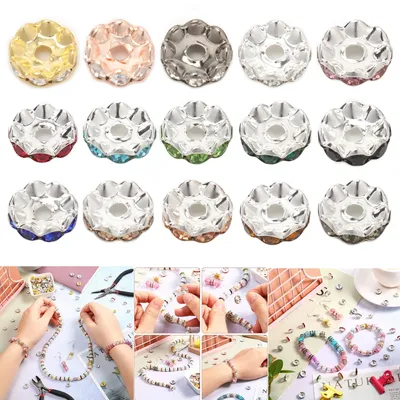 30pcs/lot 12mm Wave Side Rhinestone Spacer Beads Colorful Crystal Metal Rondelle for Jewelry Making Diy Crafts Accessories