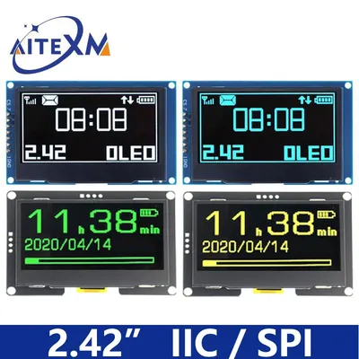2.42 inch 2.42" OLED Display Module 128x64 LCD HD Screen Module SSD1309 7 Pin SPI/IIC I2C Serial