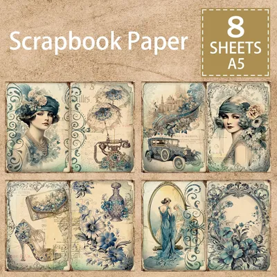 8 Sheets A5 Size Elegant Women's Ornate Embellished Necklace Handbag Background Vintage Grunge