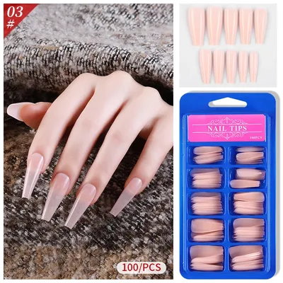 100PCS Mixed Colors Fake Nails Long Coffin Ballerina Pure Color Press On False Nails Full Cover