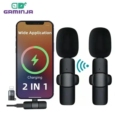 GAMINJA Wireless Lavalier Microphone Portable Audio Video Recording Mini Mic For iPhone Android Long