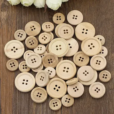 50 Pcs Wooden Buttons Natural Color Round 4 Holes Buttons Sewing Scrapbooking Home DIY Sewing