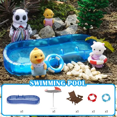 Dollhouse 1:12 Scale Pool Set Scene Decoration Miniature Doll House Furniture Swimming Model Girl