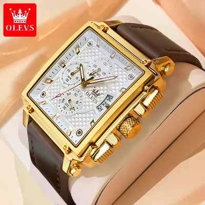 OLEVS Men's Top Brand Square Quality Quartz Wristwatch Chronograph Waterproof Original Watch for Man Luminous Date Luxury
