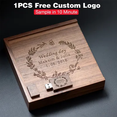 Wood Photo Gift Box USB 2.0 Flash Drives Free Logo Wedding Custom Pen Drive Real Capacity Memory