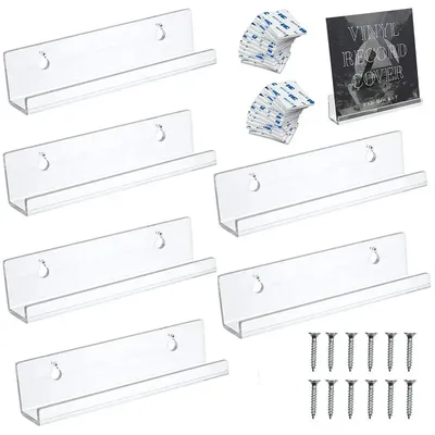 2pcs Acrylic Record Display Stand Shelf Clear Wall Mounted Vinyl Record Holder Floating Shelves LP