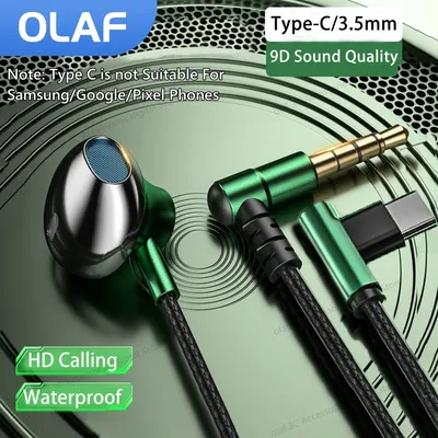 OLAF Earphones Wired Earbuds In Ear 3.5mm/Type-C 90 Degree Elbow Plug Headphones With Mic Headset