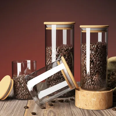 PARACITY Bamboo Covered Glass Coffee Can Food Contact Materials Tea Coffee Bean Kitchen Storage