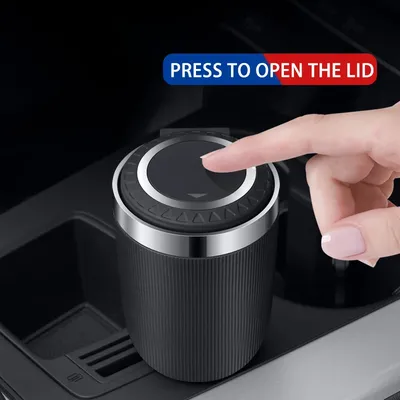 Car Ashtray with Lid Smell Proof Stainless Steel Blue Led Portable Ashtray Cup for Auto Fireproof