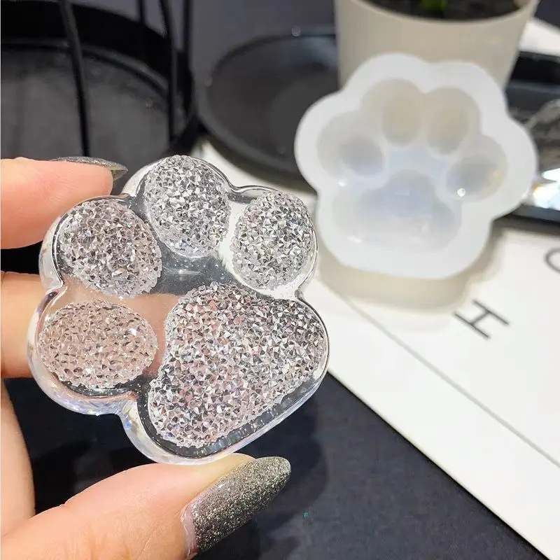 Mirror Diamond Cat Claw Epoxy Silicone Mold Crystal Cat Claw Key Chain Pendant Jewelry Casting Making Mould For Resin