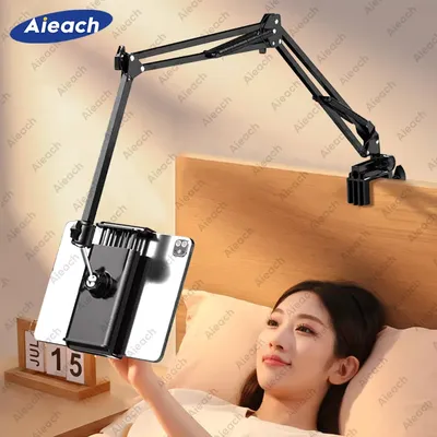Tablet Holder for Bed with Long Metal Arm iPad Stand Tablet Bracket 360° Rotating Bed Phone Mount